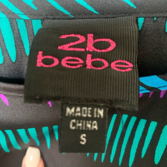 Bebe Tropical Neon Layered Ruffle Purple, Blue & Black Adjustable Silky Dress - Picture 5 of 5